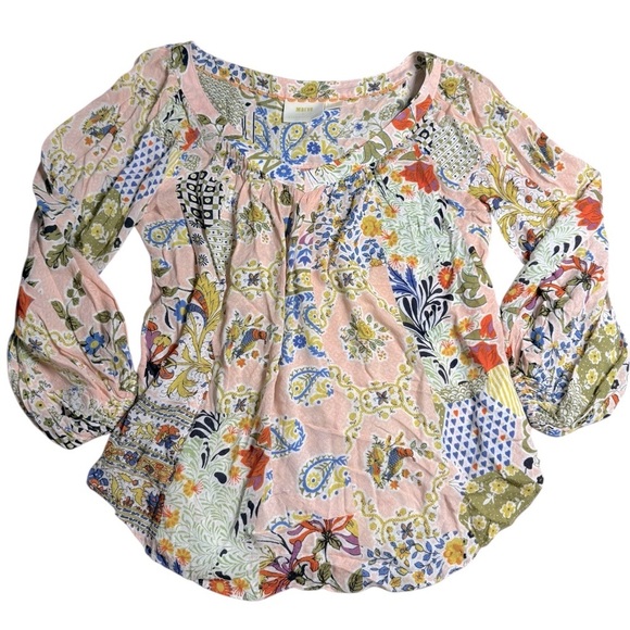 Maeve Anthropologie Boho Patchwork Peasant Blouse Size 4 - Picture 2 of 4